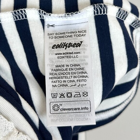 EDIKTED Stripe Lace Trim Tube Top in Navy-and-white Size Small - Picture 4 of 5